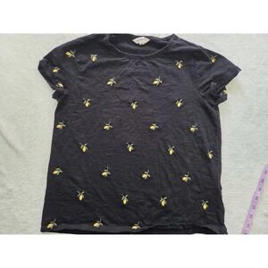 Lucky Brand Lemon Embroidered T-Shirt Women's Medium Black Cotton Slub Tee